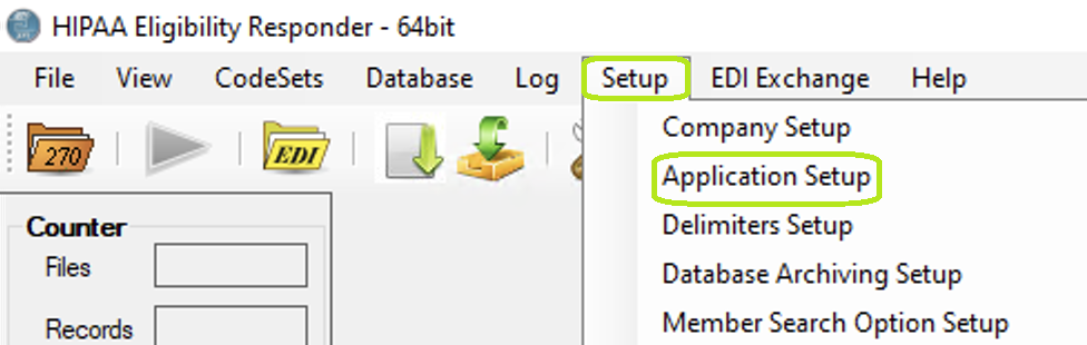 The "Setup" menu and "Application Setup" button.