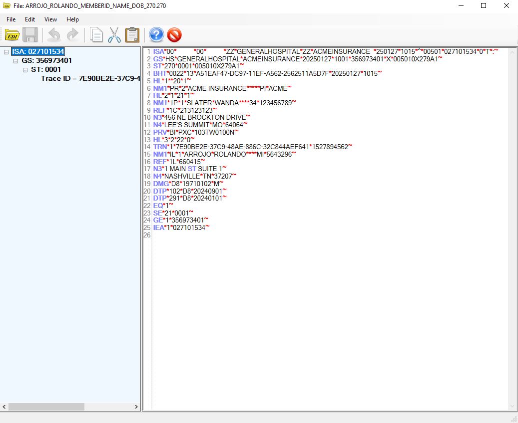 The "EDI Editor" window.