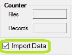 The "Import Data" check-box is in the main window. The "Import Data" check-box is in the main window.