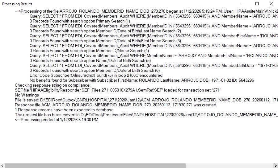 The "Processing Results" window after importing to the database. The "Processing Results" window after importing to the database.