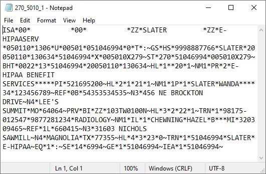 A view of raw EDI data.