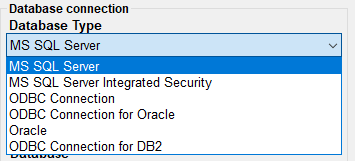 The "Database Type" drop-down menu. The "Database Type" drop-down menu.