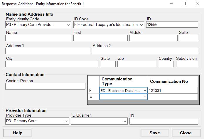 The Additional Entity Information screen. The Additional Entity Information screen.