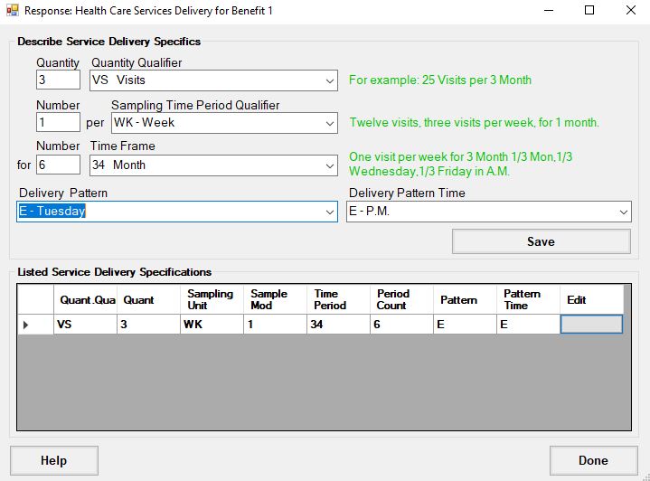 The Health Care Services Delivery screen.