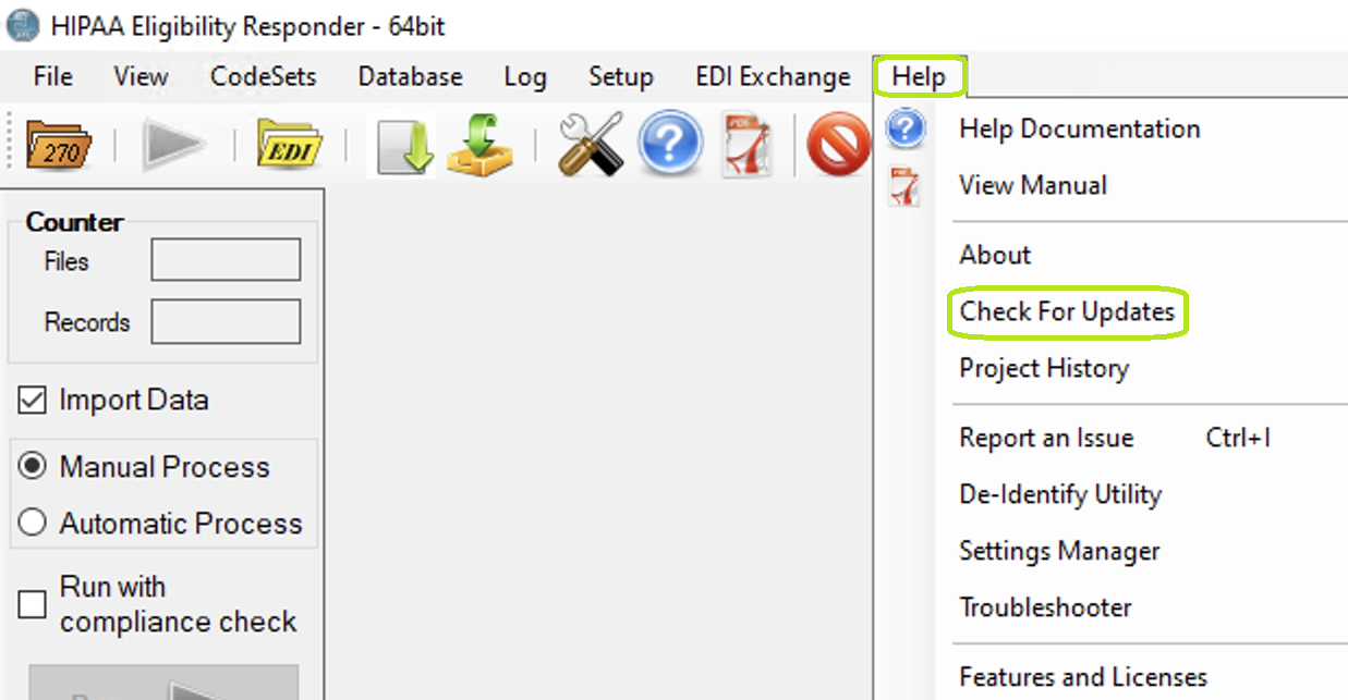 The "Check for Updates" option is under the "Help" drop-down menu.