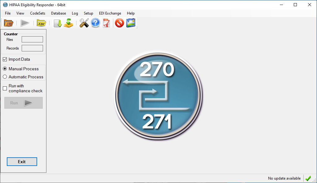 The main menu window of HIPAA Eligibility Responder.
