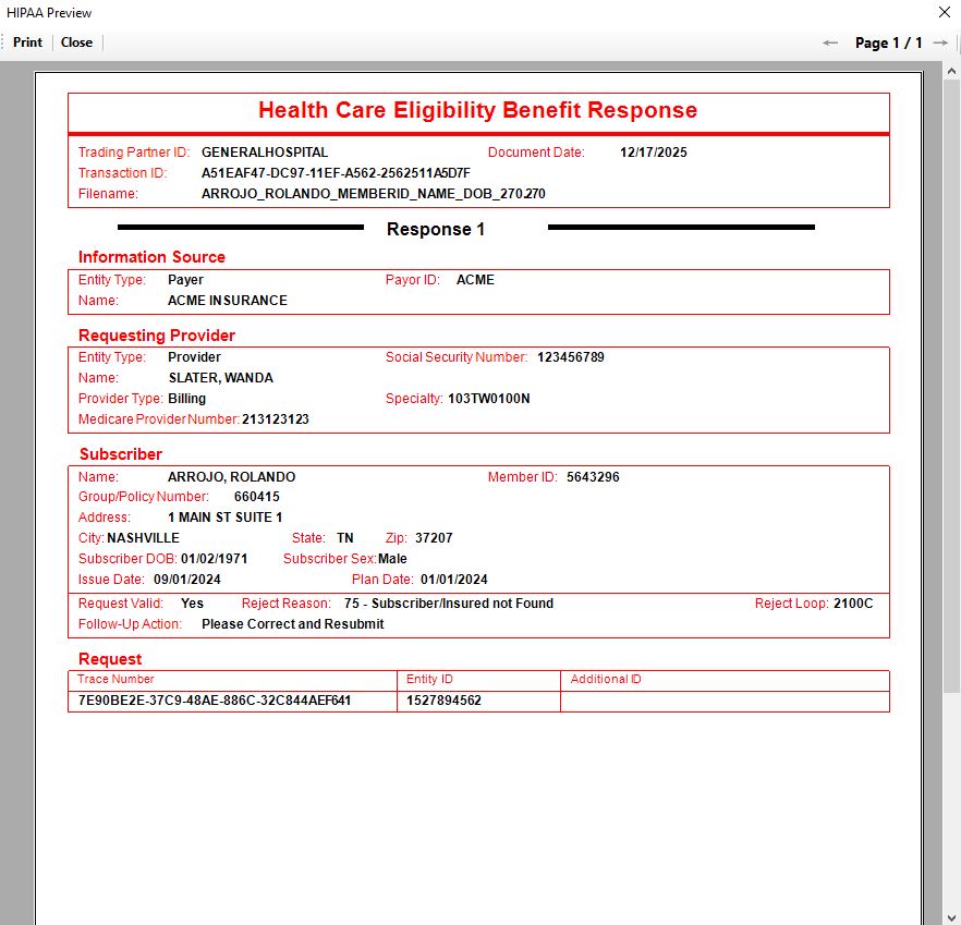 The response as a report.