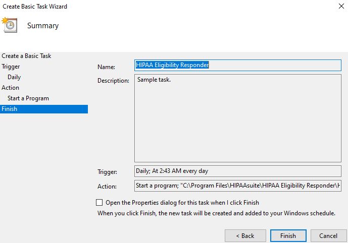 Review your settings in the "Finish" step.