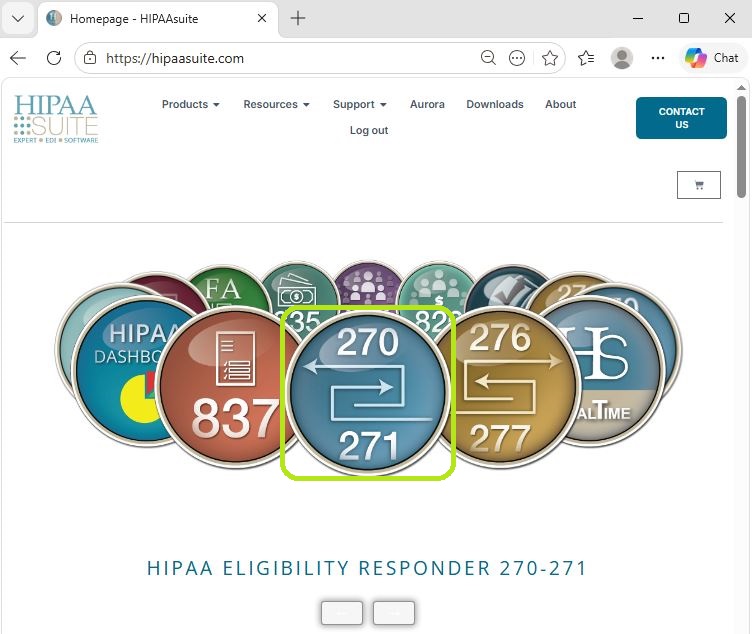 The Eligibility Responder 270-271 Icon in the HIPAA Suite website homepage.&nbsp;