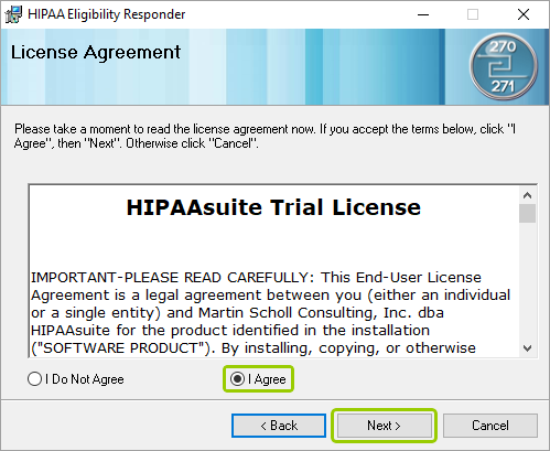 The "License Agreement" window.