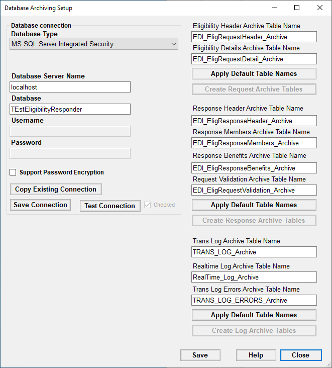 The "Database Archiving Setup" window. The "Database Archiving Setup" window.