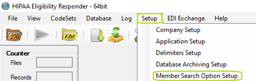 The "Setup" menu and "Member Search Option Setup" button.