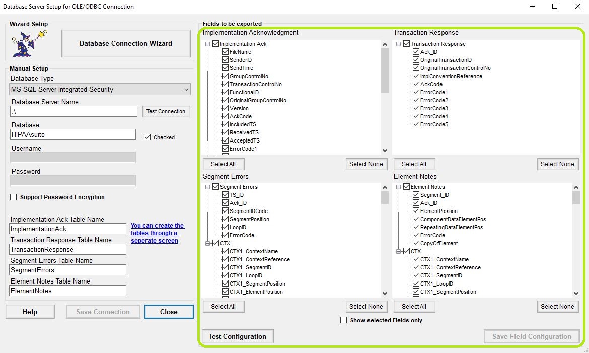 Choose the fields to include in your database tables. Choose the fields to include in your database tables.