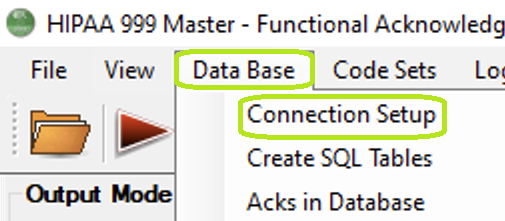 The "Connection Setup" option is under the "Data Base" tab. The "Connection Setup" option is under the "Data Base" tab.