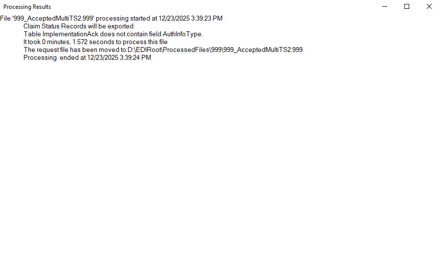 The "Processing Results" window after importing to the database. The "Processing Results" window after importing to the database.