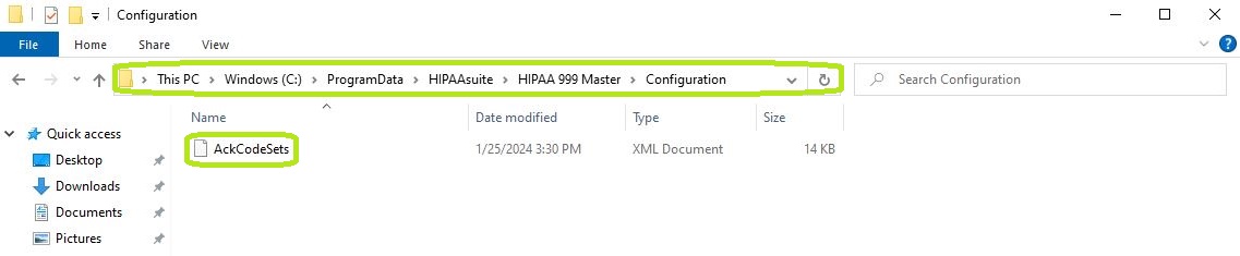 Path to the Configuration folder for the codesets.xml file.