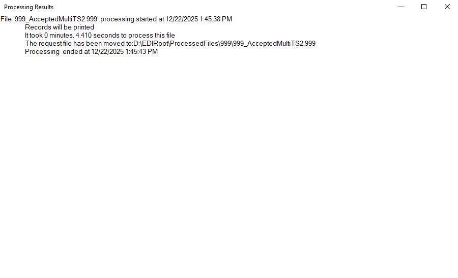 The "Processing Results" window. The "Processing Results" window.