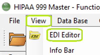 The "EDI Editor" option is under the "View" tab.