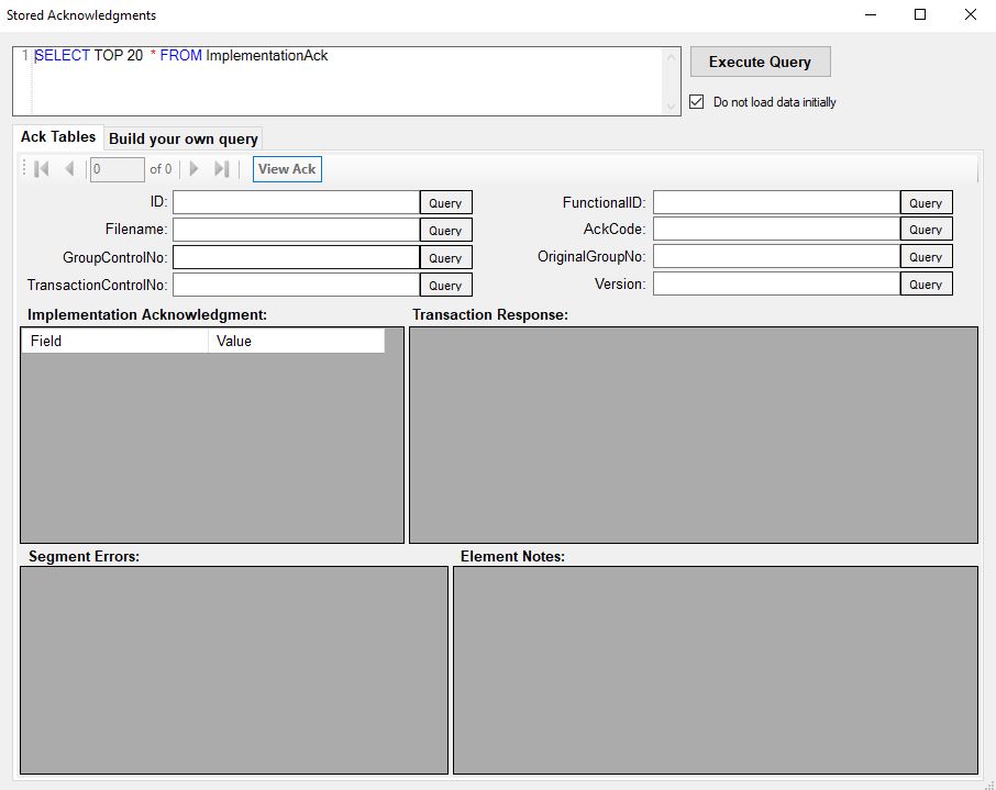 The "Stored Acknowledgments" window. The "Stored Acknowledgments" window.
