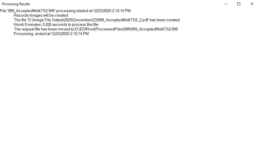 The "Processing Results" window. The "Processing Results" window.