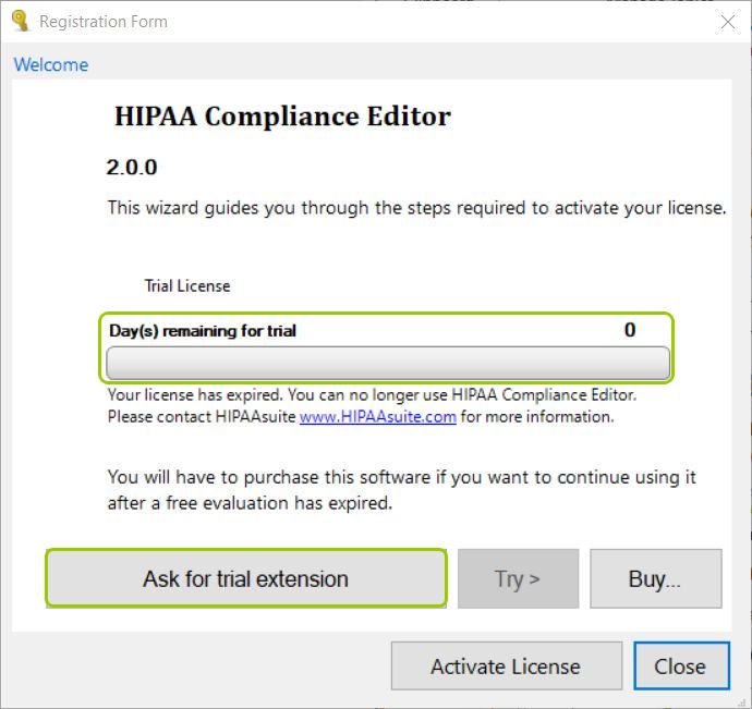 The “Registration Form” window shows an expired trial license. The “Registration Form” window shows an expired trial license.