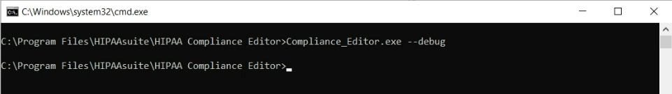 Example of Command Line to run HIPAA Compliance Editor and view the Verbose Live Log. Example of Command Line to run HIPAA Compliance Editor and view the Verbose Live Log.