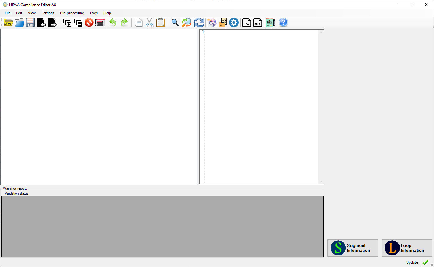 The main menu window of HIPAA Compliance Editor. The main menu window of HIPAA Compliance Editor.