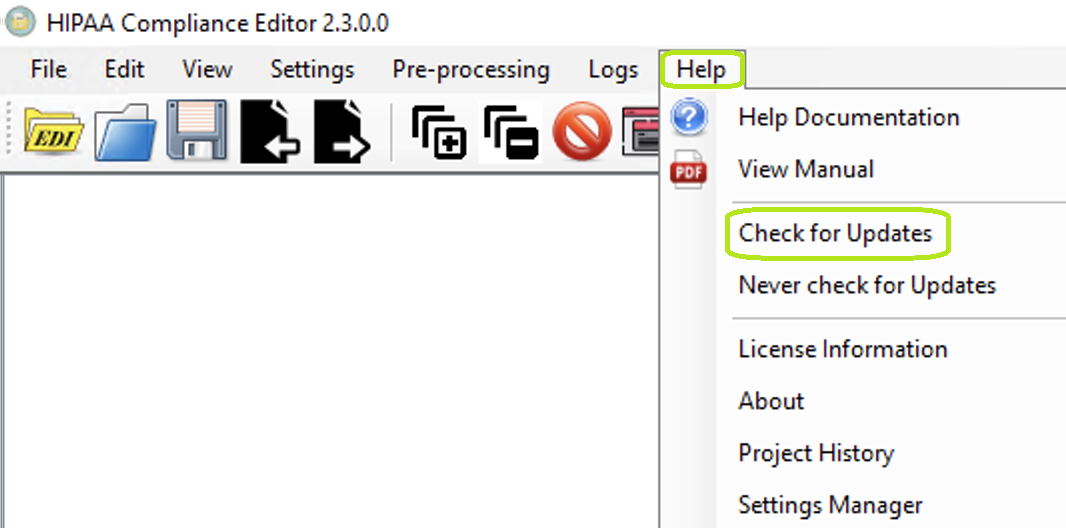 The "Check for Updates" option is under the "Help" drop-down menu. The "Check for Updates" option is under the "Help" drop-down menu.