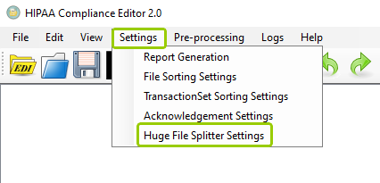 The "Extra Large File Splitter Settings" option is under the "Settings" tab. The "Extra Large File Splitter Settings" option is under the "Settings" tab.