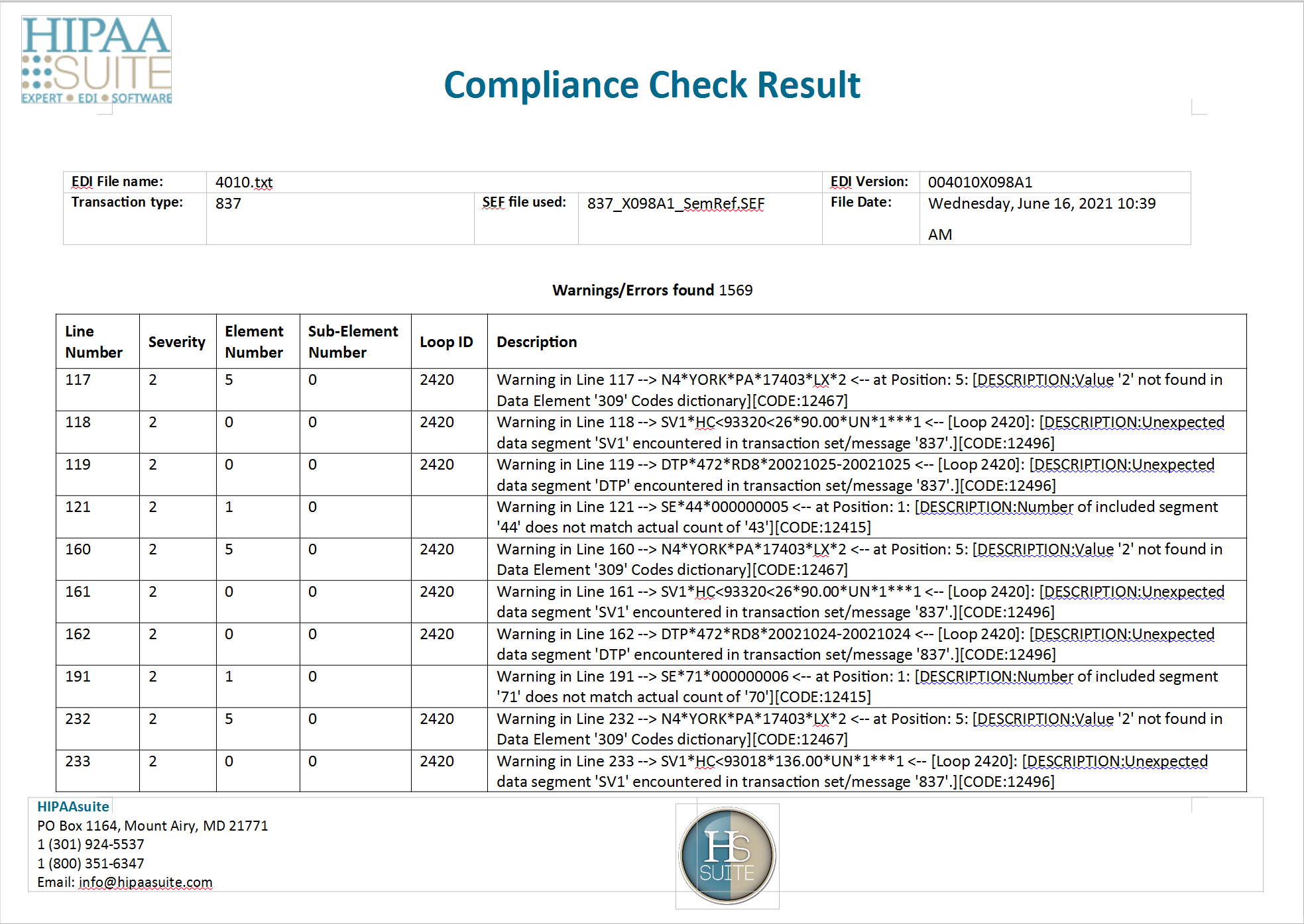 Sample of a report in Word format.