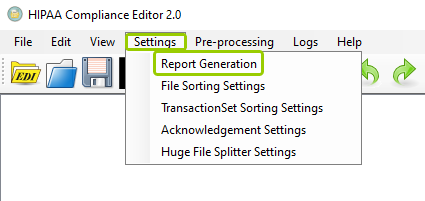 The "Report Generation" option is under the "Settings" tab. The "Report Generation" option is under the "Settings" tab.