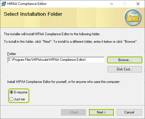 The "Installation Folder" window. The "Installation Folder" window.