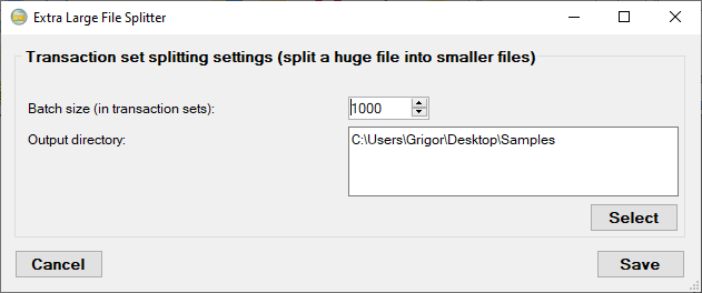 The "Extra Large File Splitter" window. The "Extra Large File Splitter" window.