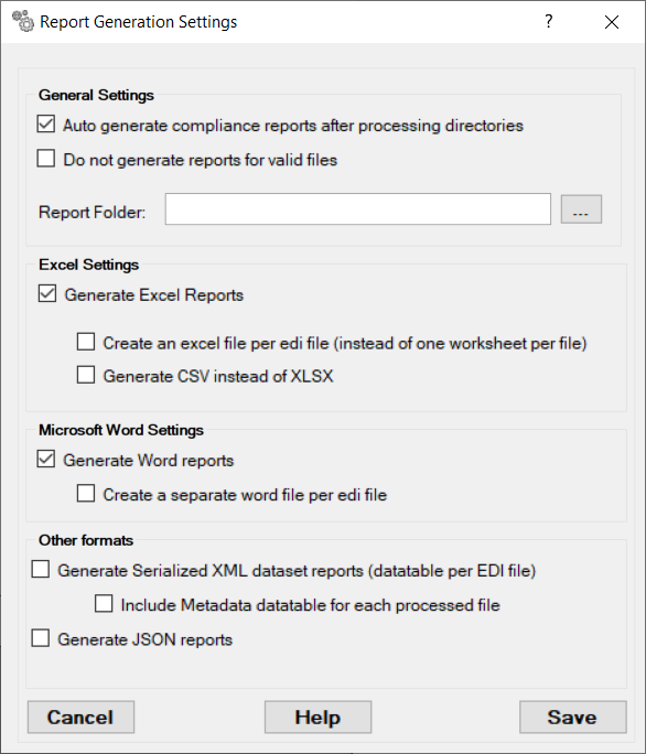 The "Report Generation Settings" window. The "Report Generation Settings" window.