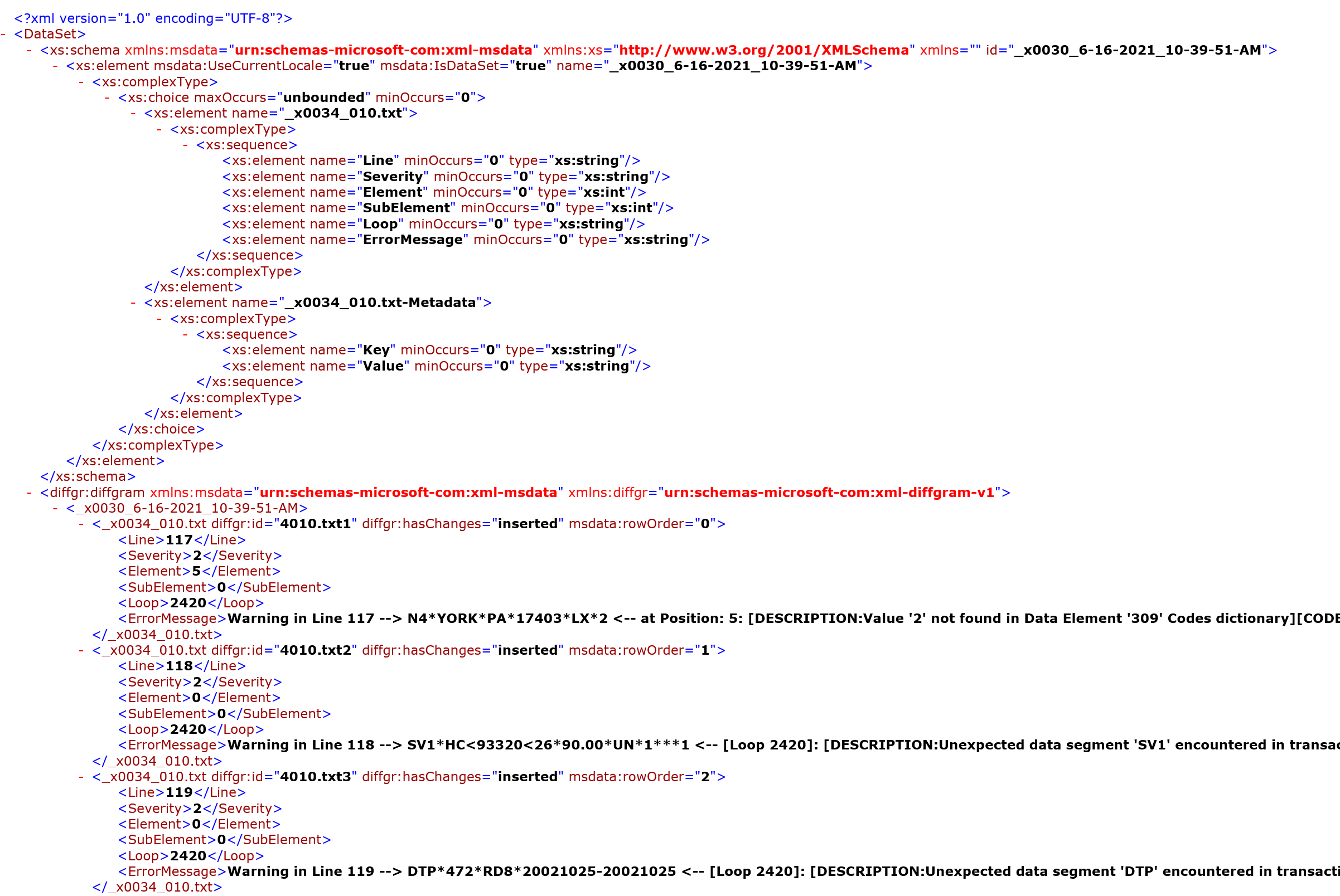 Sample of a report in XML format.