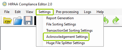 The "Acknowledgment Settings" option is under the "Settings" tab.