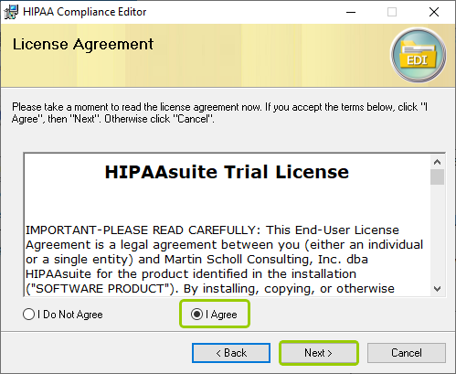 The "License Agreement" window. The "License Agreement" window.