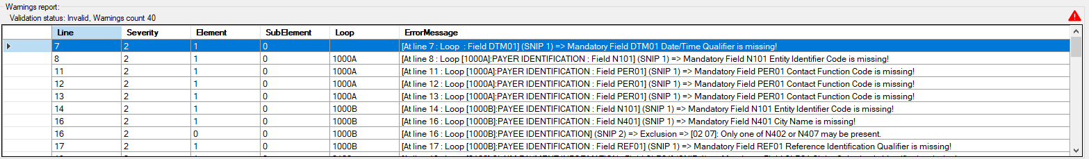 The "Warnings Table" is below the "EDI View" box. The "Warnings Table" is below the "EDI View" box.