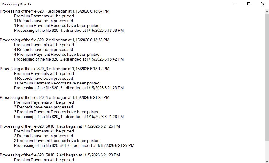 The "Processing Results" window.