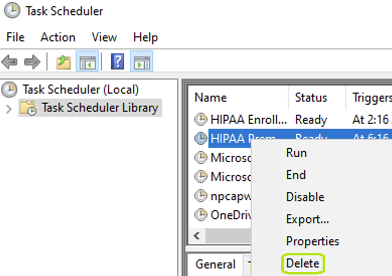 The �Delete� option is under the task�s drop-down menu.