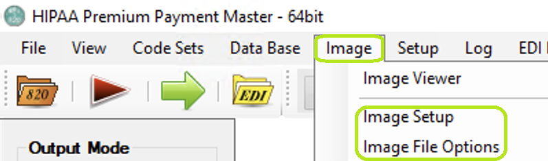 "Image Setup" and "Image File Options" options.