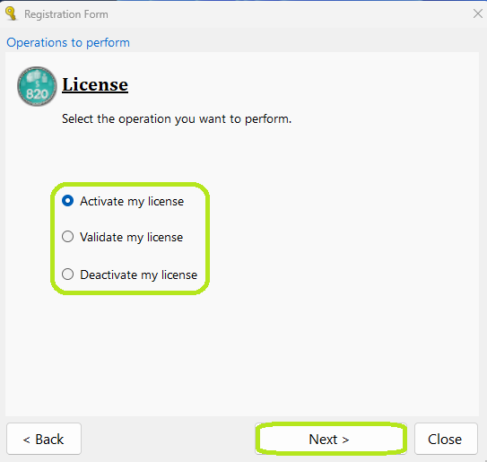To renew your trial, select "Activate License."