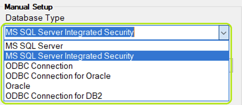 The "Database Type" drop-down menu.