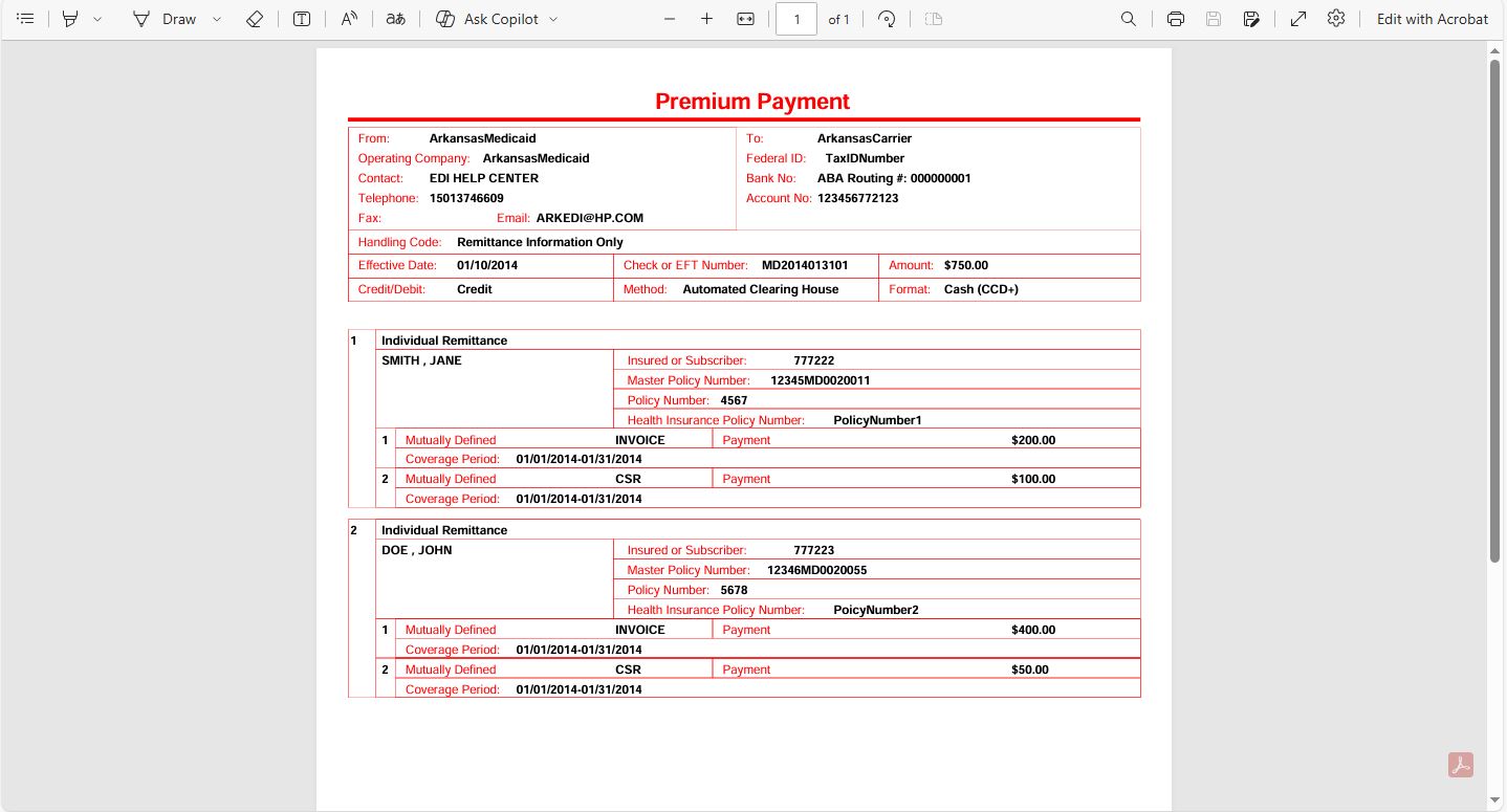 View of a PDF claim file.