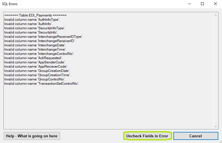 The error window.