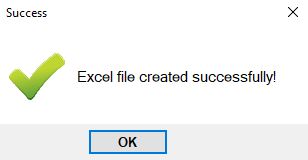 Pop-up confirming the creation of the spreadsheet.