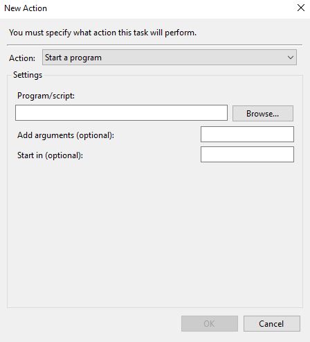The �New Action� window.