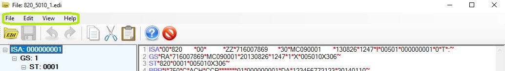 The "Tab Menu Bar" in the "EDI Editor" window.