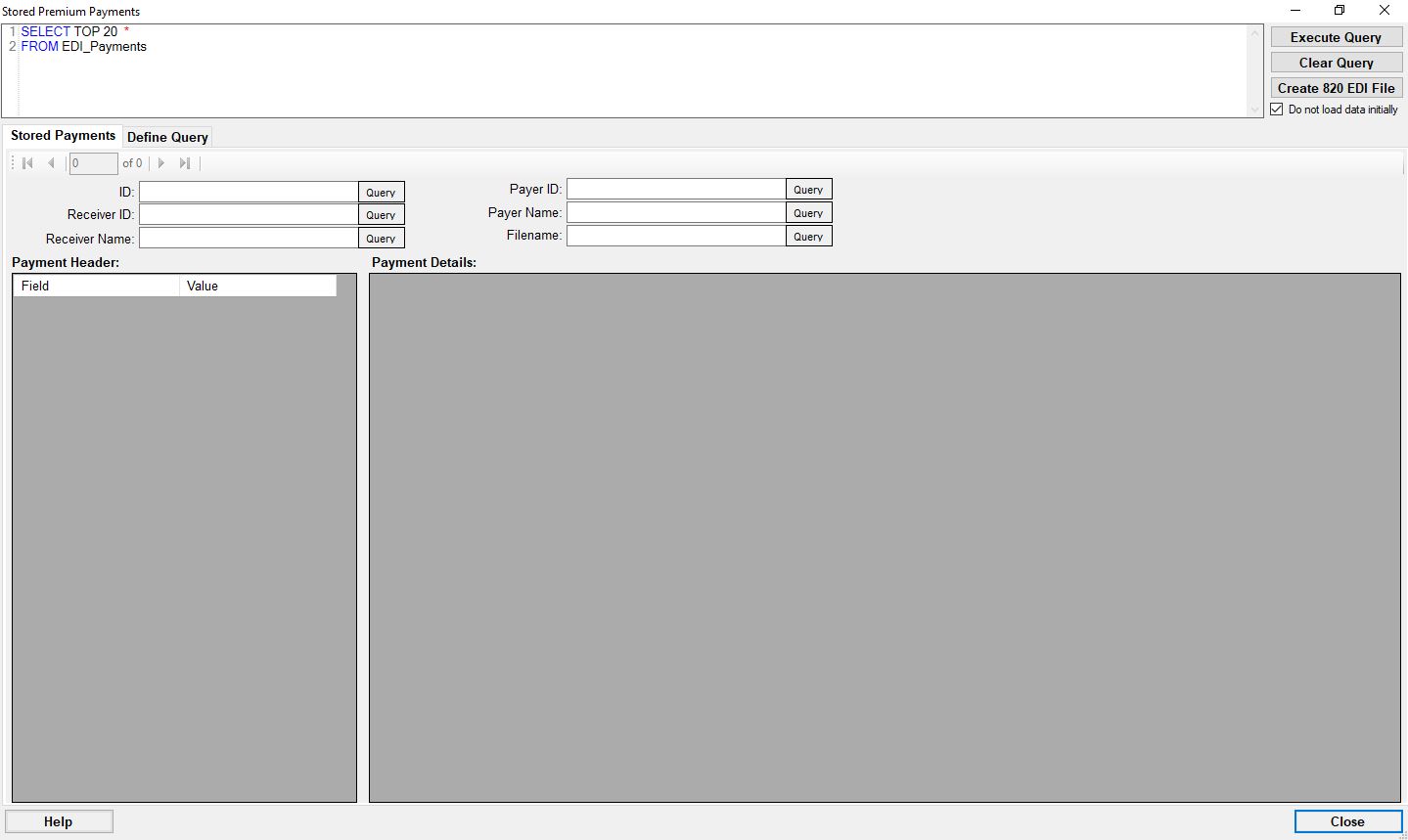 The "Stored Premium Payments" window.