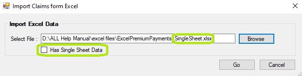 Example of a single sheet file import with Has Single Sheet Data box.
